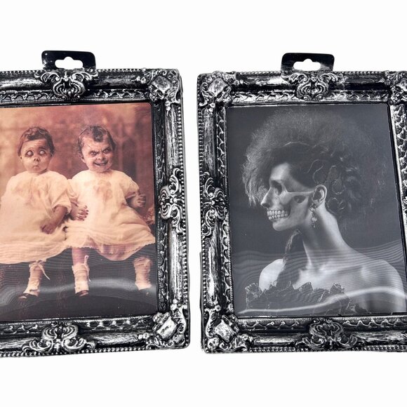 HALLOWEEN LOT 3 VINTAGE INSPIRED LENTICULAR PHOTOS IN FRAMES AND WITCH FIGURINE - Picture 5 of 12